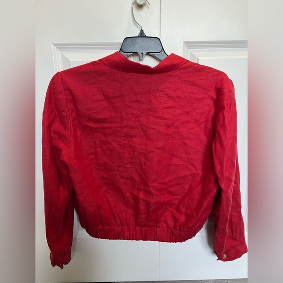 Vintage Stephanie Andrews Red Linen Cropped Jacket, Size 10 - Picture 2 of 8